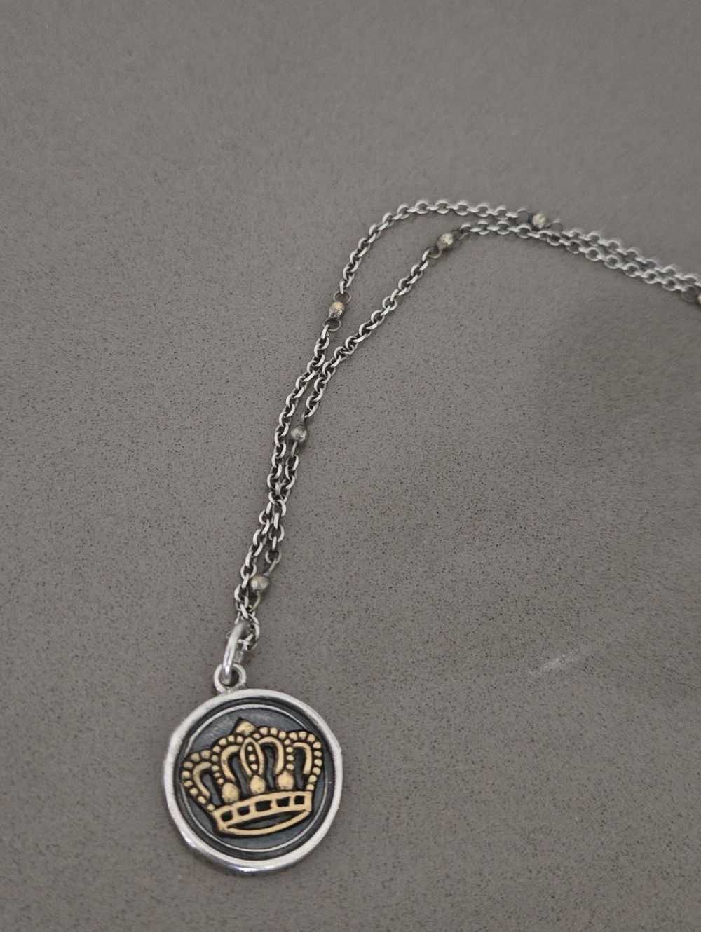 Waxing Poetic Two-Tone Crown Pendant Necklace — Silver Chain with Gold Accent